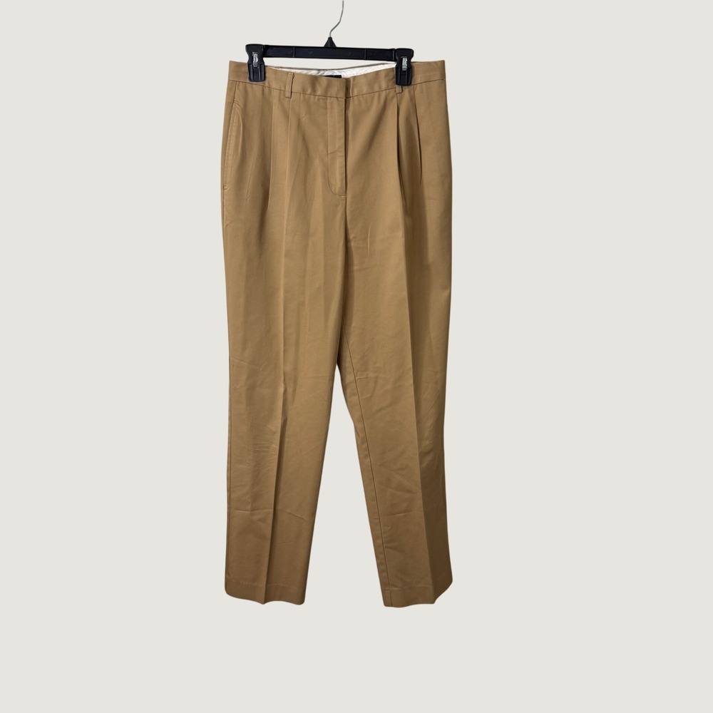 Lands' End Womens 12 Tall Khaki Pleated Trousers Pants 90s Preppy Academia